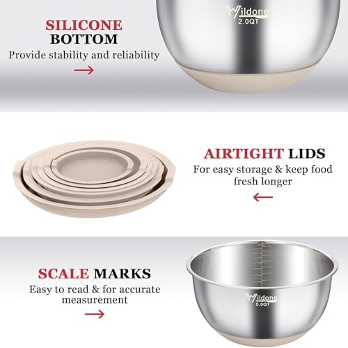 Wildone Mixing Bowls with Airtight Lids, Stainless Steel Mixing Bowls Set