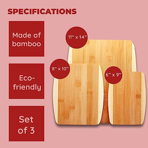 Bamboo Cutting Board, Chopping Board Set: Great for Meal Prep and Serving, Charcuterie, Eco-Friendly Wood Cutting Boards in Assorted Sizes