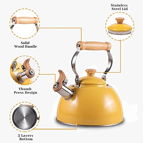 ROCKURWOK Whistling Tea Kettle, Tea Pot All Stovetop Safe, 2.7 Quart Yellow