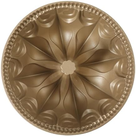 Martha Stewart Dunelle Decorative Fluted Cast Aluminun Round Cake Pan – 10-Cup Nonstick Tube Pan, Champagne Gold Bakeware, Flower Shaped (Pack of 6)