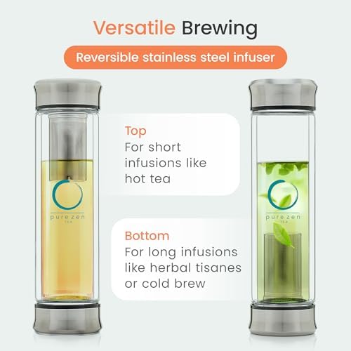 Pure Zen Tea Infuser Bottle, 13 oz, Tea Bottle with Infuser, Tea Gift Set