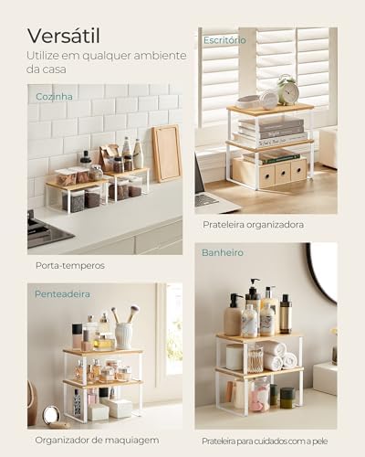 SONGMICS Cabinet Organizer Shelf, Set of 2 Spice Rack, Kitchen Storage