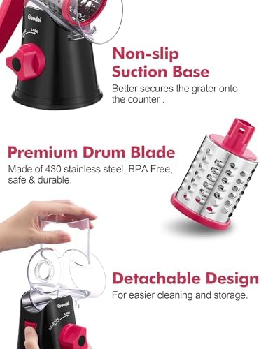 Geedel Rotary Cheese Grater Hand Crank, Cheese Shredder Vegetable Slicer