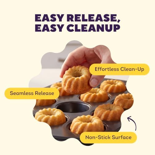 Wilton Gold Non-Stick Mini Fluted Tube Pan, Made Without PFAS, 12-Cavity