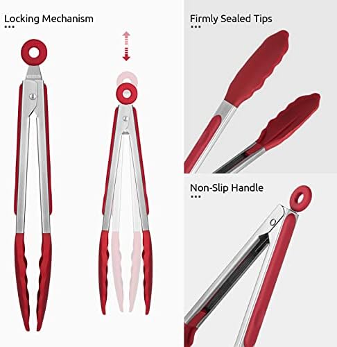 U-Taste Kitchen Tong for Cooking, 480ºF Heat-Resistant Silicone, 9in/Red