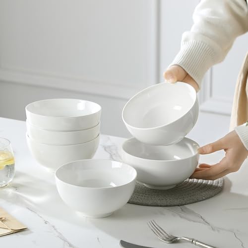 MALACASA 26 Oz Ceramic Soup Bowls Set of 6, White Cereal Bowls for Kitchen