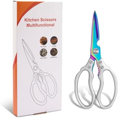 CGBE Kitchen Scissors, Multi-Purpose Kitchen Shears, Heavy Duty Dishwasher Safe Food Scissors for Chicken, Poultry, Fish, Meat & Herbs with Non-Slip Grips - Sliver Colorful