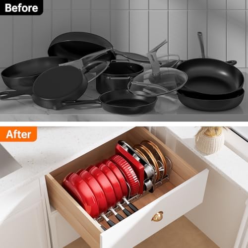 MUDEELA Expandable Pot Pan Lid Organizers inside Cabinet, 12 Divider-Silver