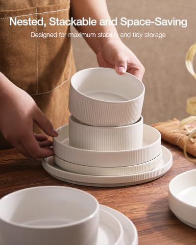 Famiware Star Plates and Bowls Sets, 18pc Modern Stoneware Dinnerware for 6