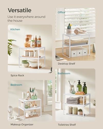 SONGMICS Set of 2 Metal Spice Racks, Stackable Expandable Shelf Risers