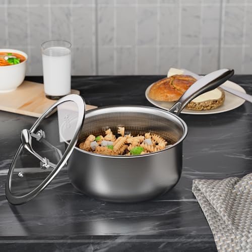 COOKER KING Stainless Steel Saucepan with Lid - 3 Quart Small Cooking Pot
