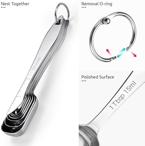 U-Taste Narrow Square Measuring Spoons, Metal Measure Set of 8 with Leveler