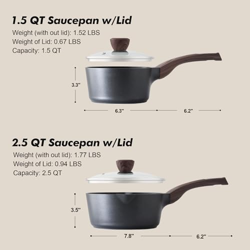 SENSARTE 1.5 & 2.5 Quart Sauce Pan Sets with Lid, Cooking Pots Set, Nonstick Saucepan Set with Pour Spout, Small Pot, Non toxic Saucepot, Induction Comptable, Sauciers, Easy to Clean, PFOA Free