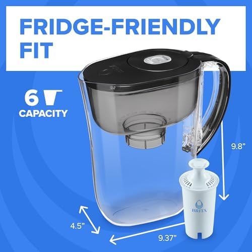 Brita Small 6 Cup Water Filter Pitcher, 1 BritaPlus Filter, Metro, Black