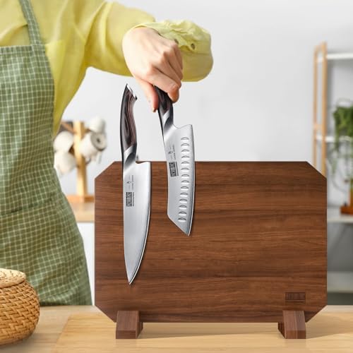 HOSHANHO Magnetic Knife Block, Thickened Acacia Wood Kitchen Knife Holder
