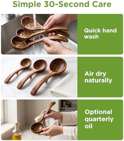 Wooden Spoons for Cooking: 3 Size Teak Wooden Ladle