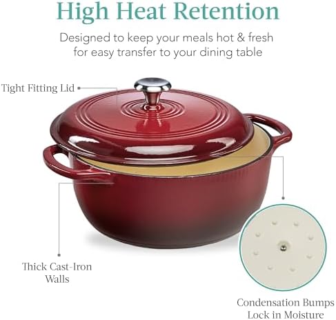Best Choice Products 6 Quart Enamel Cast-Iron Round Dutch Oven, Family Style Heavy-Duty Pre-Seasoned Cookware for Home, Kitchen, Dining Room, Oven Safe w/Lid, Dual Handles - Red