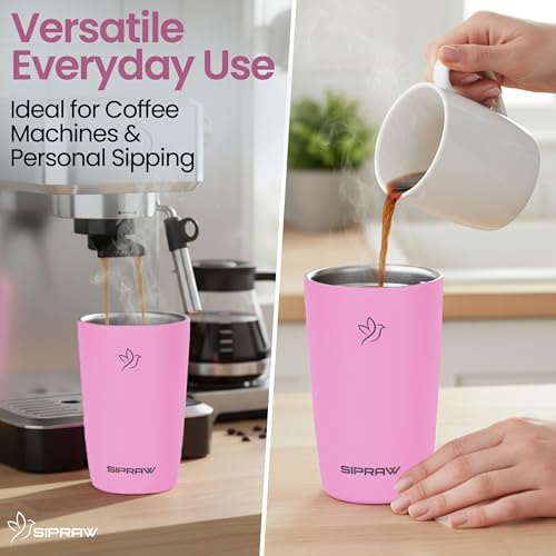 12oz Travel Coffee Mug with Lid | Insulated Stainless Steel Tumbler for Hot & Cold Drinks | Leakproof, Reusable, BPA Free, Dishwasher Safe, Cup Holder Friendly, Pink