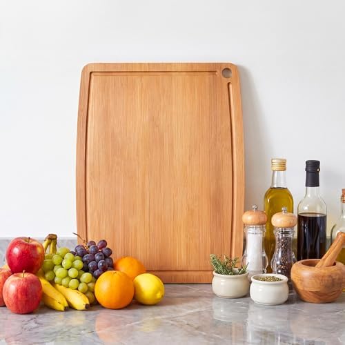 Bamboo Cutting Boards for Kitchen,Carbonized Wood Cutting Board with Deep Juice Groove for Chopping Meat, Vegetables, Fruits, Nuts,Lightweight & Durable,Ideal Kitchen Gift
