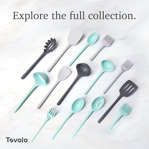 Tovolo Flex-Core Set of 2 Silicone Kitchen Utensils, Slotted Turner Spatula and Deep Spoon, BPA-Free Dishwasher Safe Heat Resistant Cooking Tools, Aqua Seafoam Green