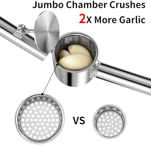 5-in-1 Stainless Steel Garlic Press Set with Jumbo Chamber & Mincer - Heavy Duty Rustproof Garlic Crusher with Ergonomic Handle, Dishwasher Safe, Easy Squeeze Design for Ginger, Nuts, Herbs