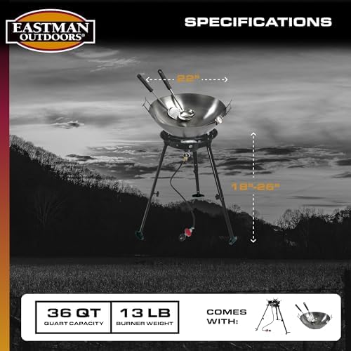 Eastman Outdoors 37212 Outdoor Gourmet 22 Inch Carbon Steel Wok Kit,Black & Steel