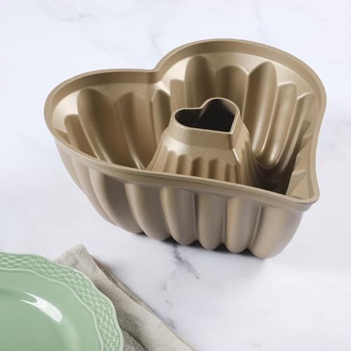 Martha Stewart Dunelle 10.75" Heart‑Shaped Cake Mold — Cast Aluminum Nonstick Fluted Cake Pan — Easy Release, Oven‑Safe to 450°F