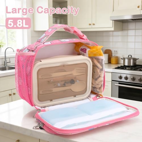FlowFly Kids Lunch box Insulated Soft Bag Mini Cooler Back to School Thermal Meal Tote Kit for Girls, Boys, Rainbow