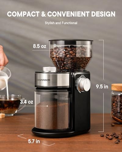 SHARDOR Electric Burr Coffee Grinder 2.0, Automatic Coffee Bean Grinder for Home Use, Adjustable Burr Mill with 16 Precise Settings for Espresso & French Press, Glossy Black