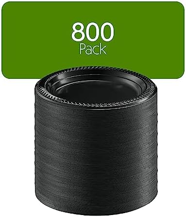 PLASTICPRO 800 PCS Black Plastic Plates Light Weight 7 Inch Plastic Dinner Dessert Appetizer Plates Black Plates Disposable for Party and Wedding