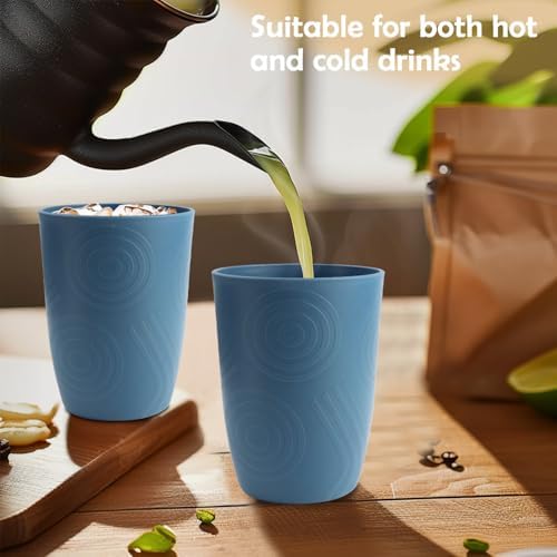 Kids Cups Set of 6, Plastic Drinking Glasses 12 OZ - Blue