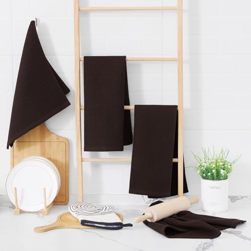 Homaxy 100% Cotton Waffle Weave Kitchen Dish Towels 18-Pack, Dark Brown