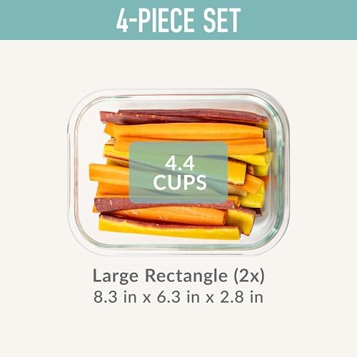 Bentgo Glass Leak-Proof Food Storage Set, 4 Piece, Airtight Lids, BPA-Free