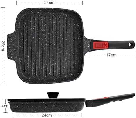 RANX INGST Griddle Pan with Lid, 10 Inch Non Stick Grill Pan, Black