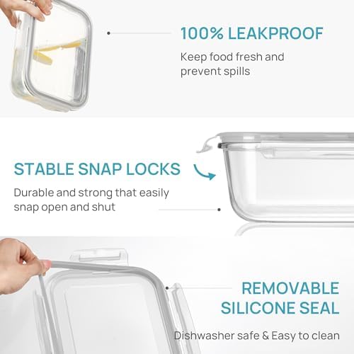 Vtopmart 1Pack 1860ml/63oz Large Glass Storage Container with Lids