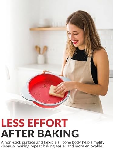 Boxiki Kitchen 9 Inch Non-Stick Silicone Round Cake Pan with Steel Frame Handles - Perfect for Baking Delicious Round Cakes