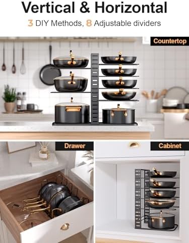 MUDEELA 8-Tier Lightweight Pots and Pans Organizer under Cabinet, 14.55" H