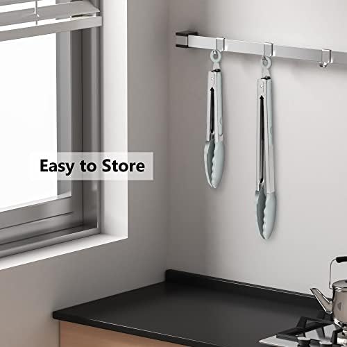 2 Pack Silicone Kitchen Tongs, 9 & 12 Inch, Stainless Steel, Warm Grey