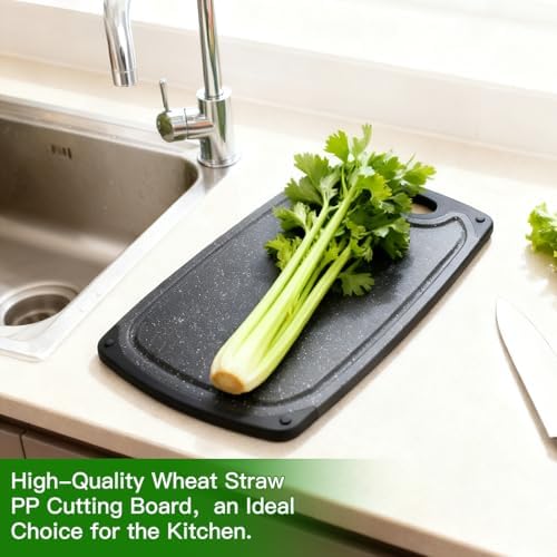Cutting Boards Set,15.7"×9.4" & 12.5"×7.7" Plastic Chopping Board Set,Made From Natural Food Grade Material,BPA Free&Eco,Non Slip&Juice Groove,Dishwasher Safe,Double-Sided Usable,Dark Grey