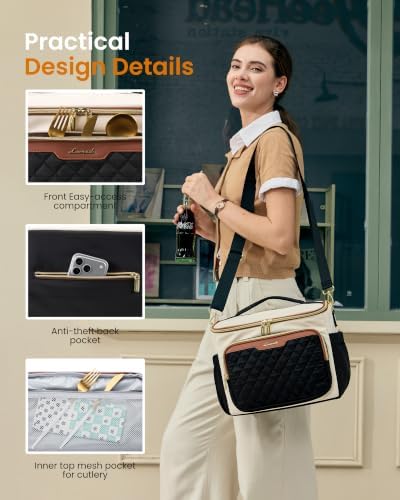 LOVEVOOK Insulated Lunch Bag for Women, Wide Opening Adult Lunch Box with Large Cup Holder, Large Leakproof Cooler Bag with Adjustable Shoulder Strap, Reusable Lunch Tote for Work Teacher Nurse Picnic