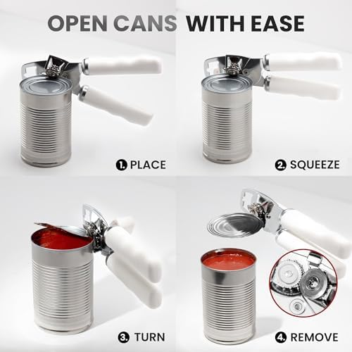 Zulay Kitchen Manual Can Opener Heavy Duty Patented Stainless Steel, White