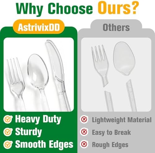 800 Count Plastic Silverware Heavy Duty, 300 Forks, 300 Spoons, 200 Knives