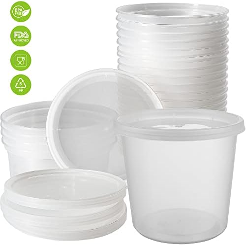DuraHome Deli Containers with Lids 24oz. Leakproof 30 Sets BPA-Free Plastic Food Storage Cups Clear Airtight Takeout Container Heavy-Duty, Microwaveable Freezer Safe Disposable/Reusable