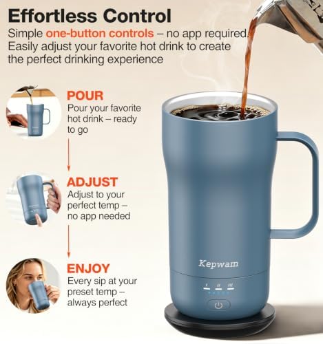 Kepwam Heated Coffee Mug T4, 16oz Smart Mug with Constant Temp Control