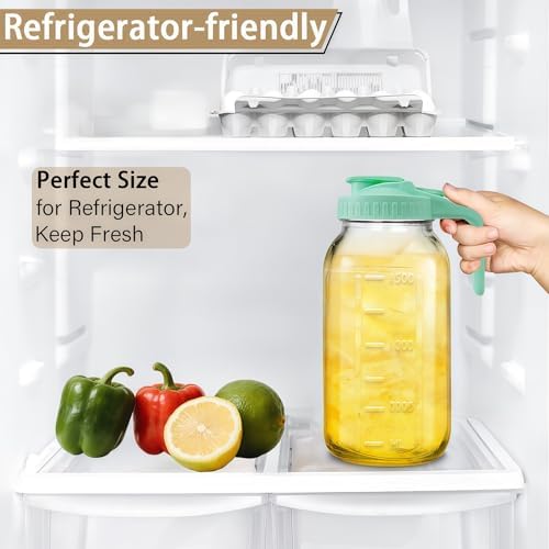 64oz (2 quart) Glass Pitcher with Lid, Mason Jar Pitcher, Glass Container