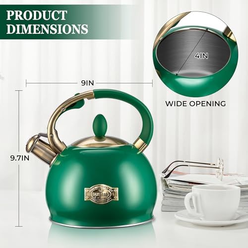 SUSTEAS Whistling Tea Kettle, 2.7QT Food-Grade Steel Teapot, Green
