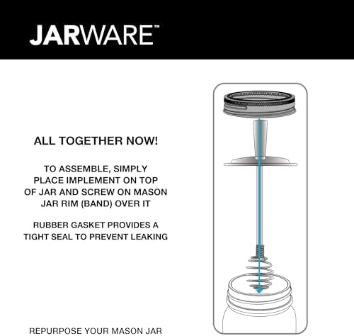 Jarware Glass Mason Jar & Honey Dipper Lid, Stainless Steel Honey Wand Set