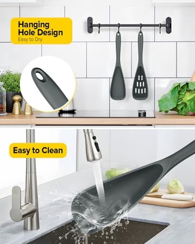 BUNDLEPRO Silicone Cooking Spoons for Nonstick Cookware, One-Piece, 2 Pack