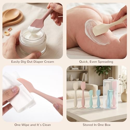 4-Pack Diaper Cream Spatula Set & Case, Ergonomic Baby Butt Paste Spatula