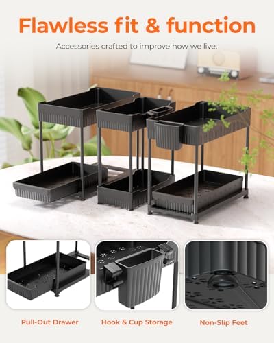 Sevenblue 3-Pack 2-Tier Under Sink Organizers with Sliding Drawers